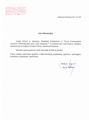 List referencyjny od urzędu gminy Jasienica Rosielna