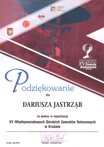 Podziękowanie od Międzynarodowych Górskich Zawodów Balonowych